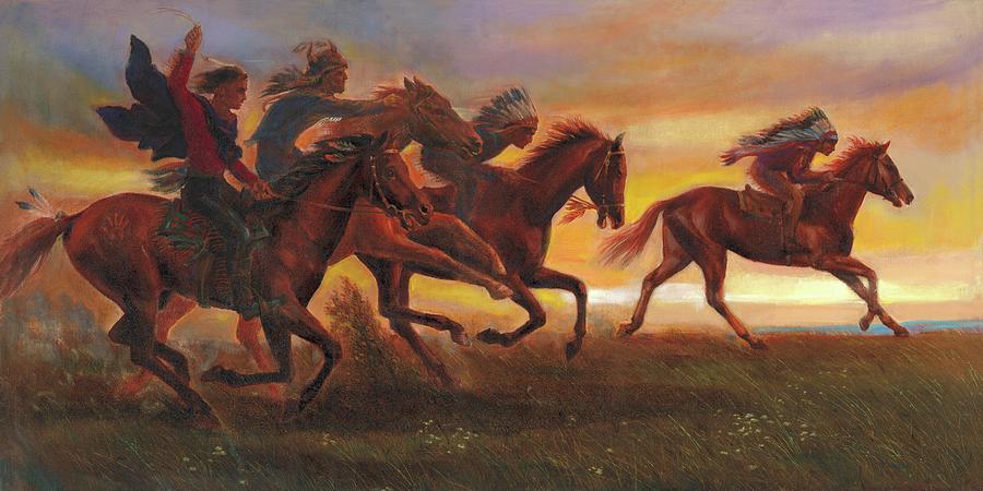 American Natives Riding On Horses Painting by Svitozar Nenyuk