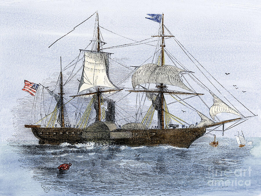 American Navy Uss Mississippi, Flagship Of Mathew Perrys Expedition To Japan, 1852 Drawing by American School