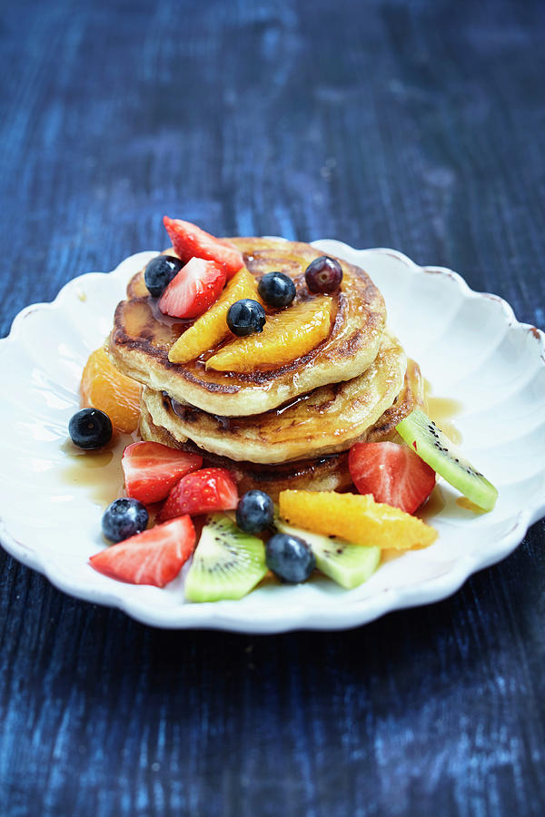 American Pancakes With Fruit Salad vegan Photograph by Sporrer/skowronek