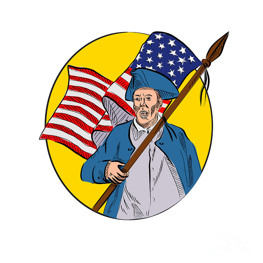 American Patriot Holding American Flag Drawing Digital Art by Aloysius