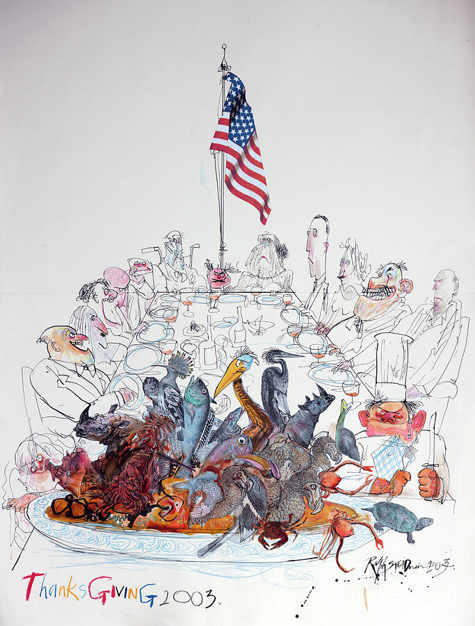 American Politics 58, Thanksgiving 2003 (drawing) Drawing by Ralph Steadman