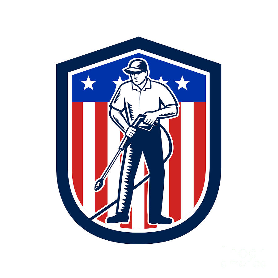 Retro Digital Art - American Pressure Washing Usa Flag Shield Retro by Aloysius Patrimonio Retro Digital Art - American Pressure Washing Usa Flag Shield Retro by Aloysius Patrimonio