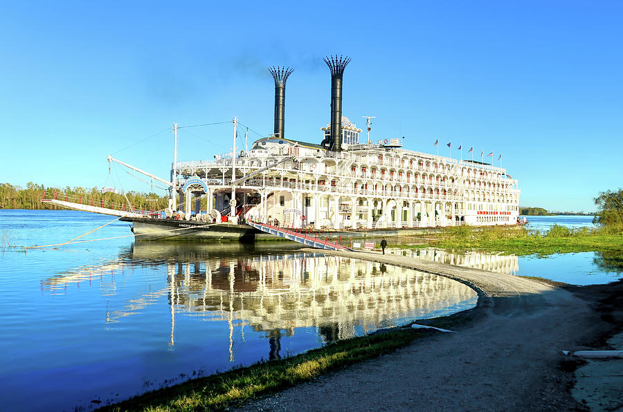Boat Photograph - American Queen Steamboat Reflections on the Mississippi River by David Lawson
