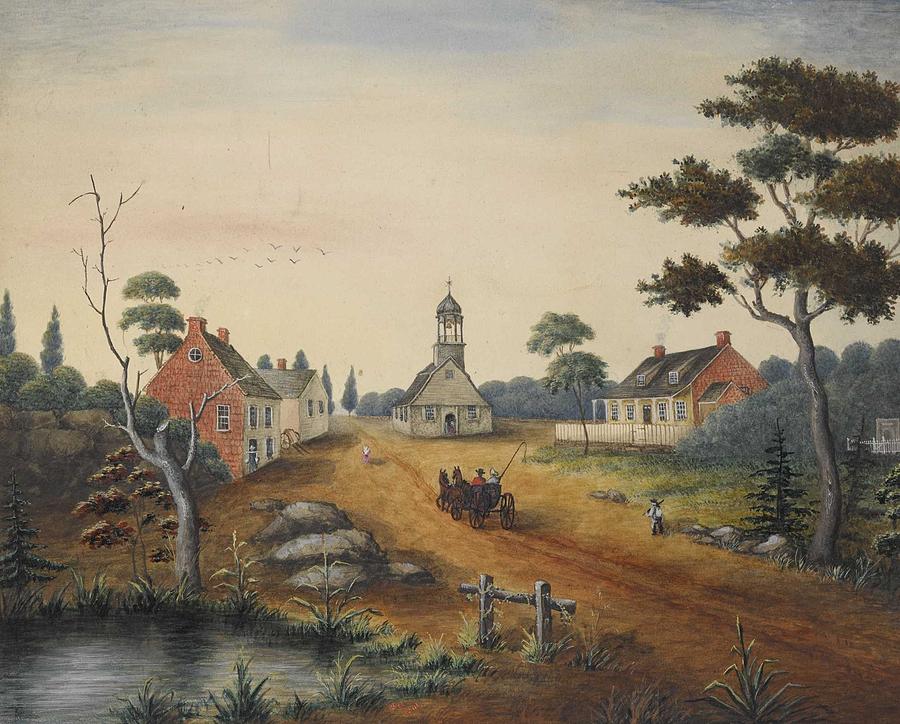 American School 19th Century Brooklyn Church And Duffield House 1864 Painting