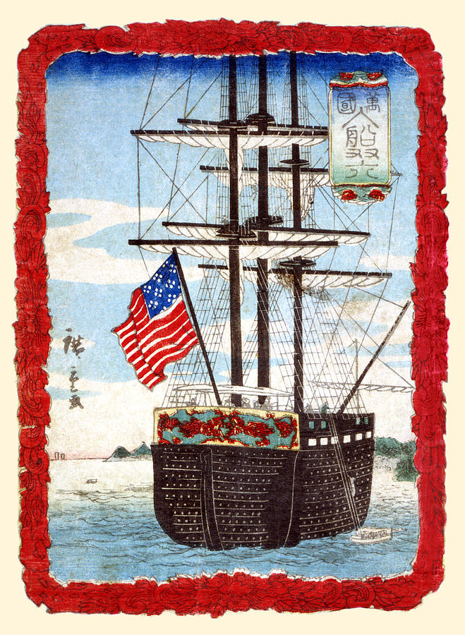 American ship in Japanese Port Painting by Hiroshige Utagawa