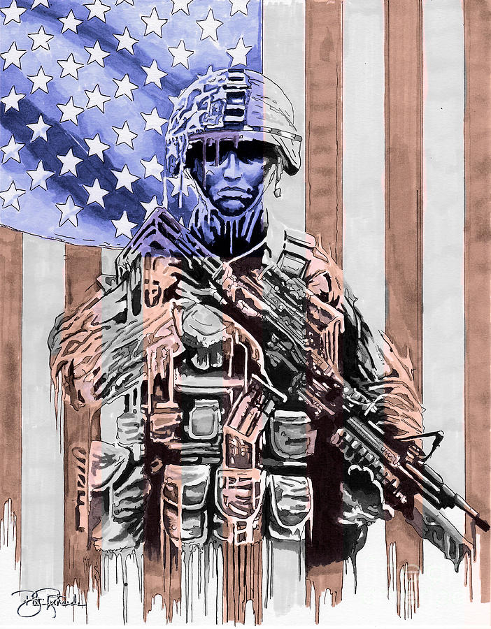 American Soldier Drawing by Bill Richards