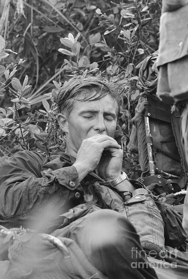 American Soldier In Vietnam Yawning Photograph by Bettmann
