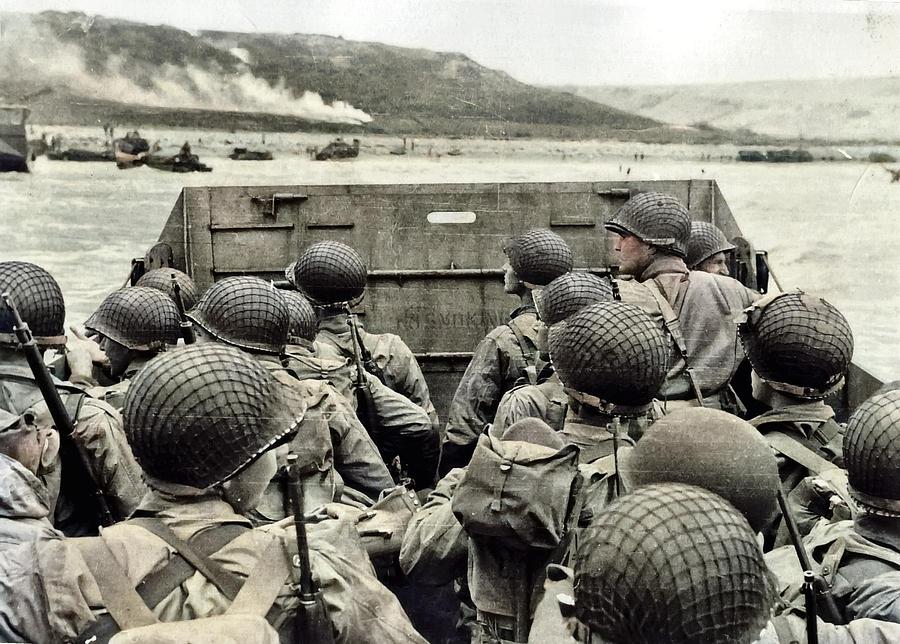 American Troops Approaching Omaha Beach On Normandy Beach Painting By 