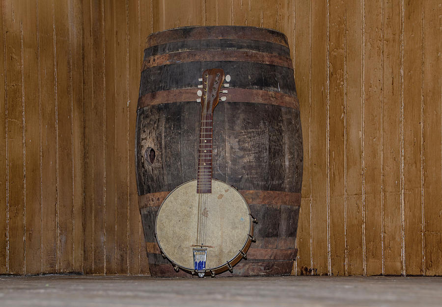 Americana - Banjo Mandolin and Water Barrel Photograph by Bill Cannon