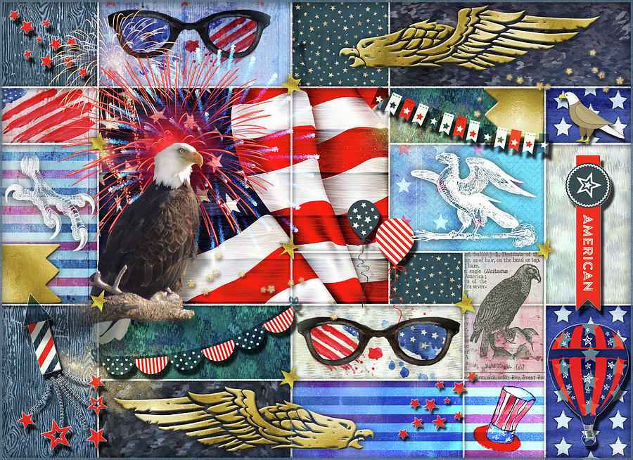 Americana Eagles Collage Digital Art by Linda Carruth
