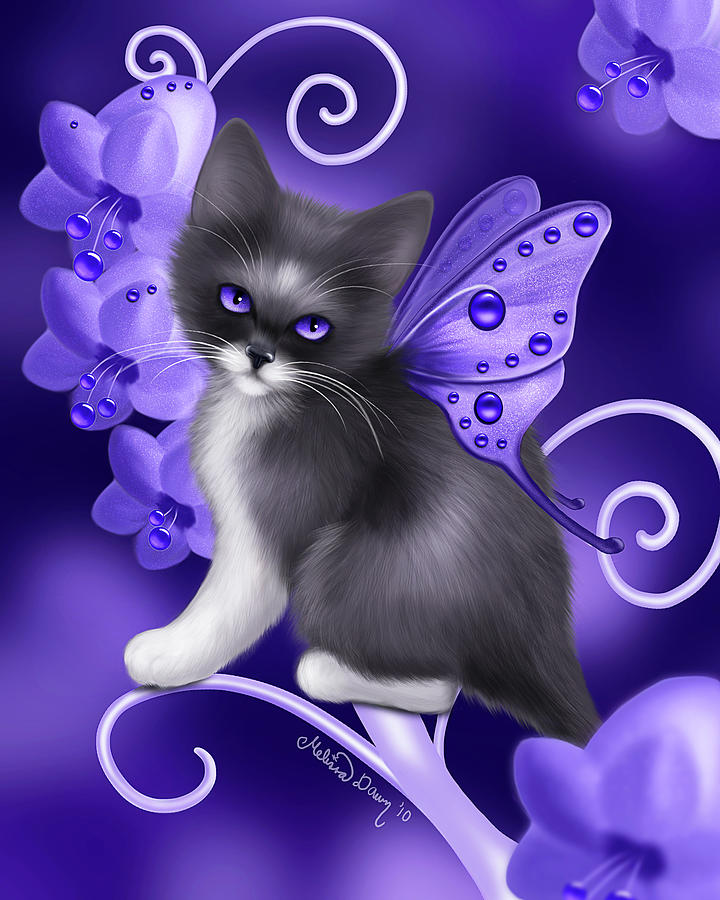 Fairy Digital Art - Amethyst Cat by Melissa Dawn