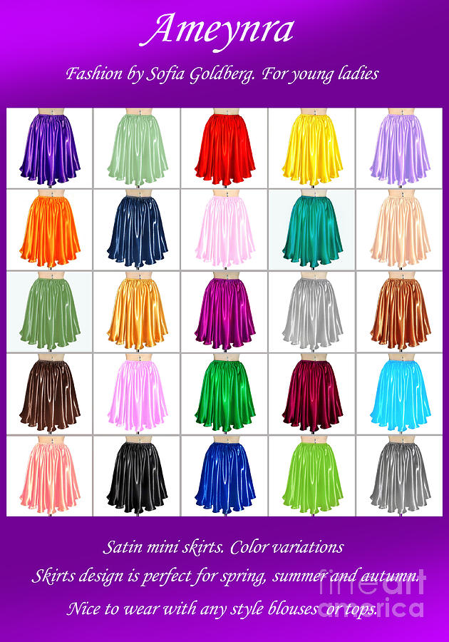 Ameynra fashion. Satin mini skirts. List of colors Photograph by