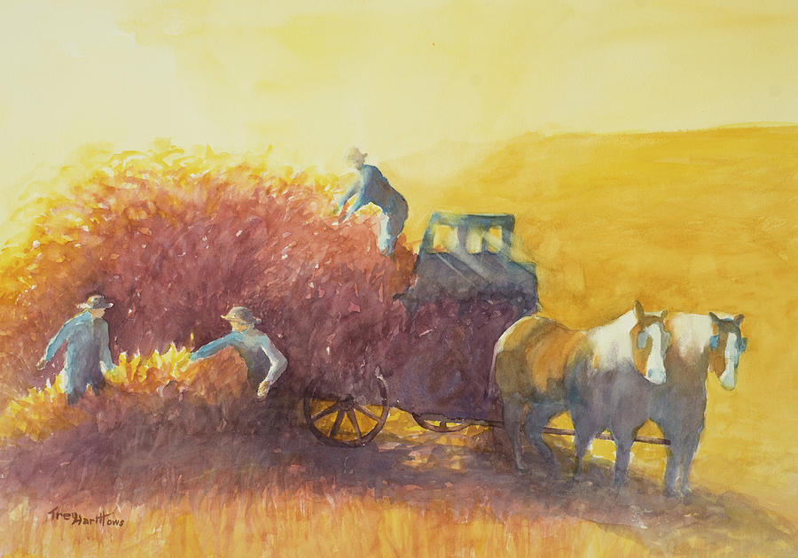 Amish Hay Wagon Painting by George Harth