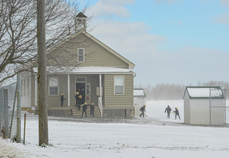 Amish Schoolboys in Snowstorm Photograph by Tana Reiff