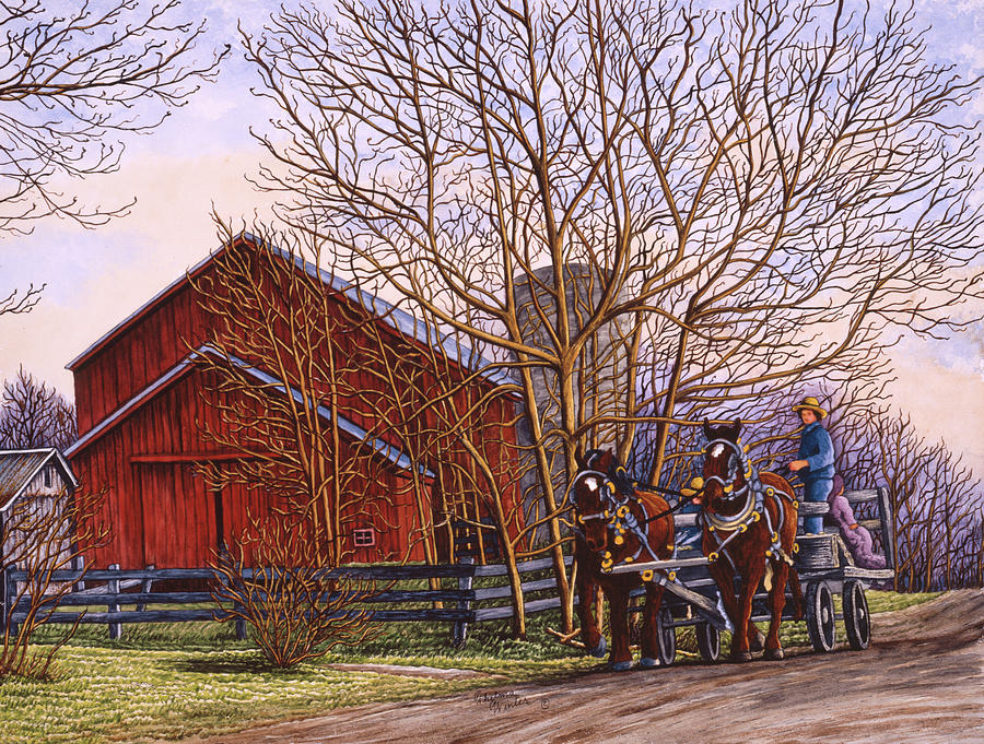 Amish Wagon Ride Painting by Thelma Winter