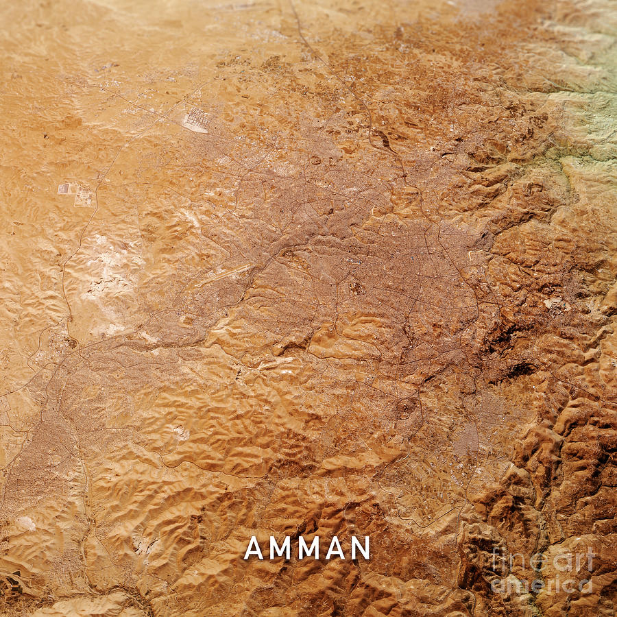 Amman Jordan 3D Render Topo Landscape View From North Oct 2019 Digital Art by Frank Ramspott 