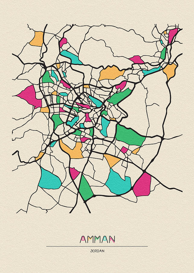 Memento Movie Drawing - Amman, Jordan City Map by Inspirowl Design