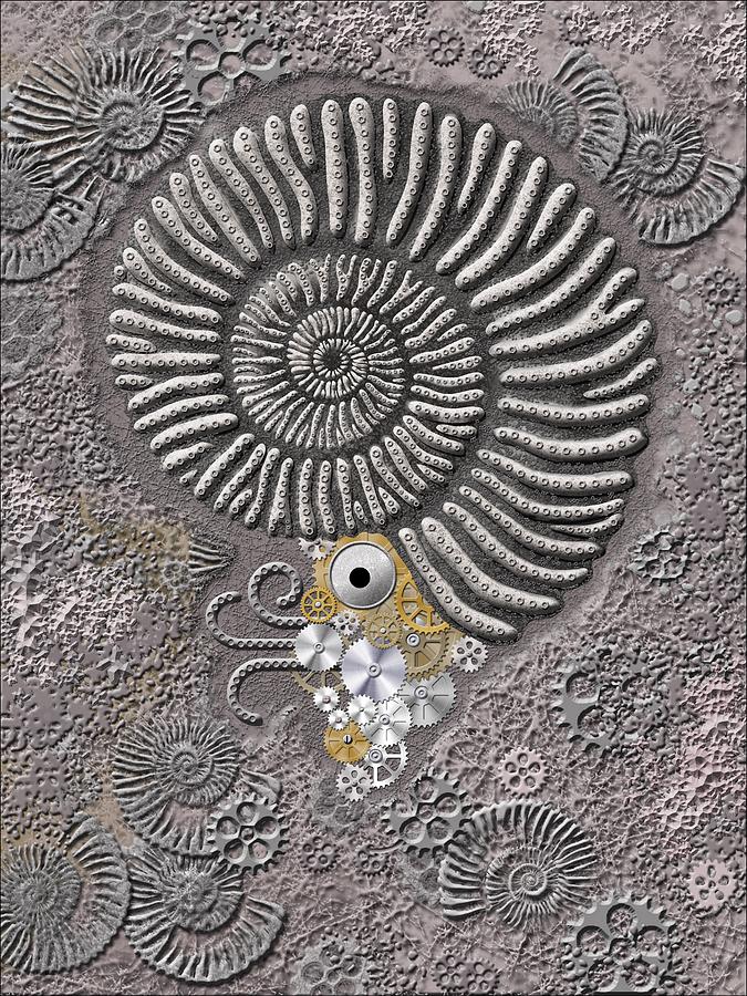 Ammonite Digital Art - Ammonite, Early Industrial Cretaceous by Daniel McPheeters