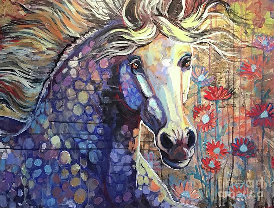 Horse Painting - Among the Daisies by Jenn Cunningham