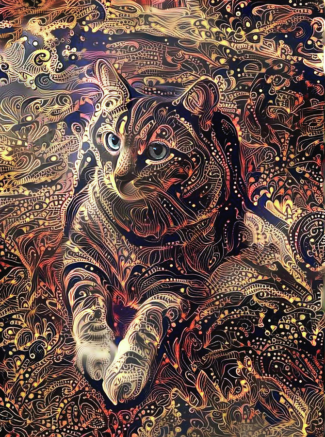Cat Digital Art - Amos in Paisley by Peggy Collins