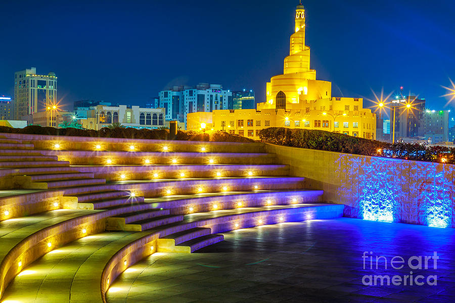 Amphitheater Doha night Photograph by Benny Marty