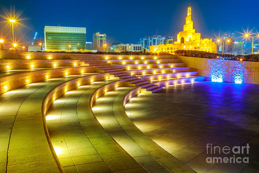 Amphitheater in Doha night Photograph by Benny Marty