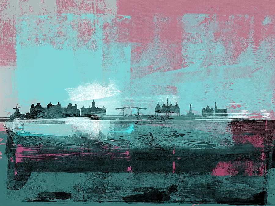 Amsterdam Abstract Skyline I Mixed Media by Naxart Studio