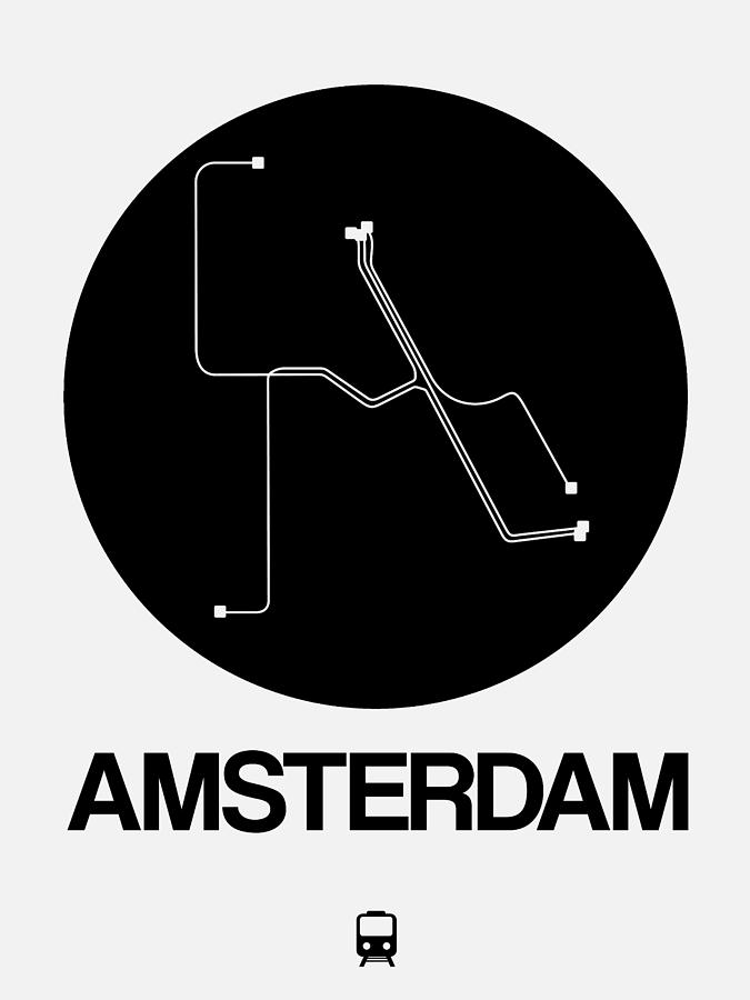 Map Digital Art - Amsterdam Black Subway Map by Naxart Studio