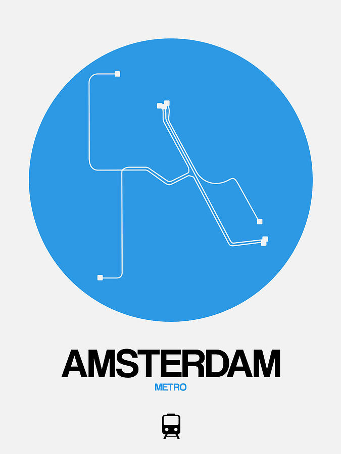 Map Digital Art - Amsterdam Blue Subway Map by Naxart Studio