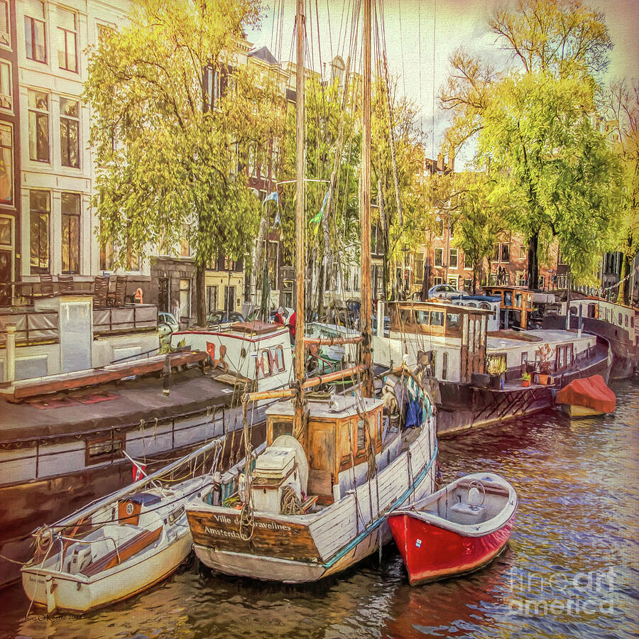 Amsterdam Boats Digital Art by Jean OKeeffe Macro Abundance Art