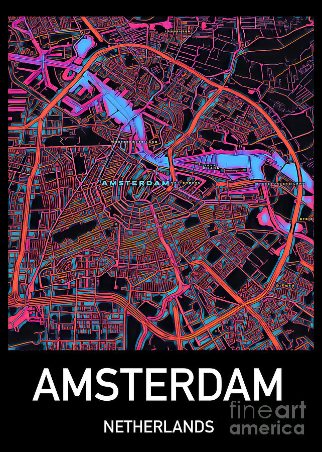 Amsterdam City Map Digital Art by HELGE Art Gallery