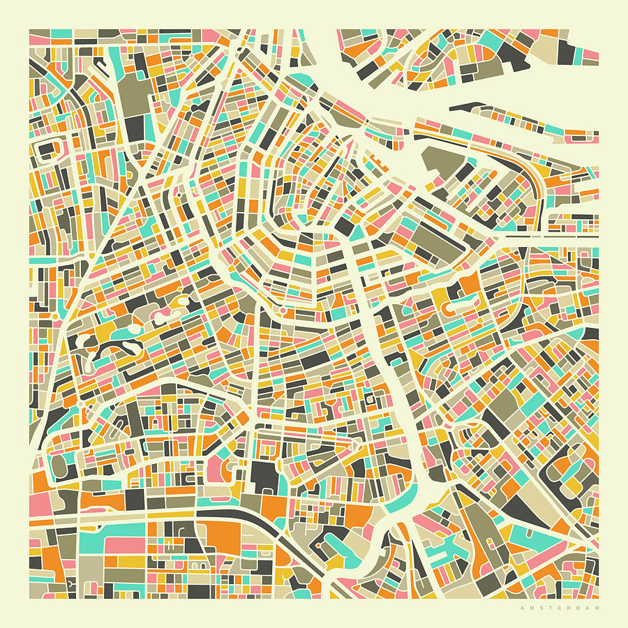 Amsterdam Digital Art - Amsterdam Map 1 by Jazzberry Blue