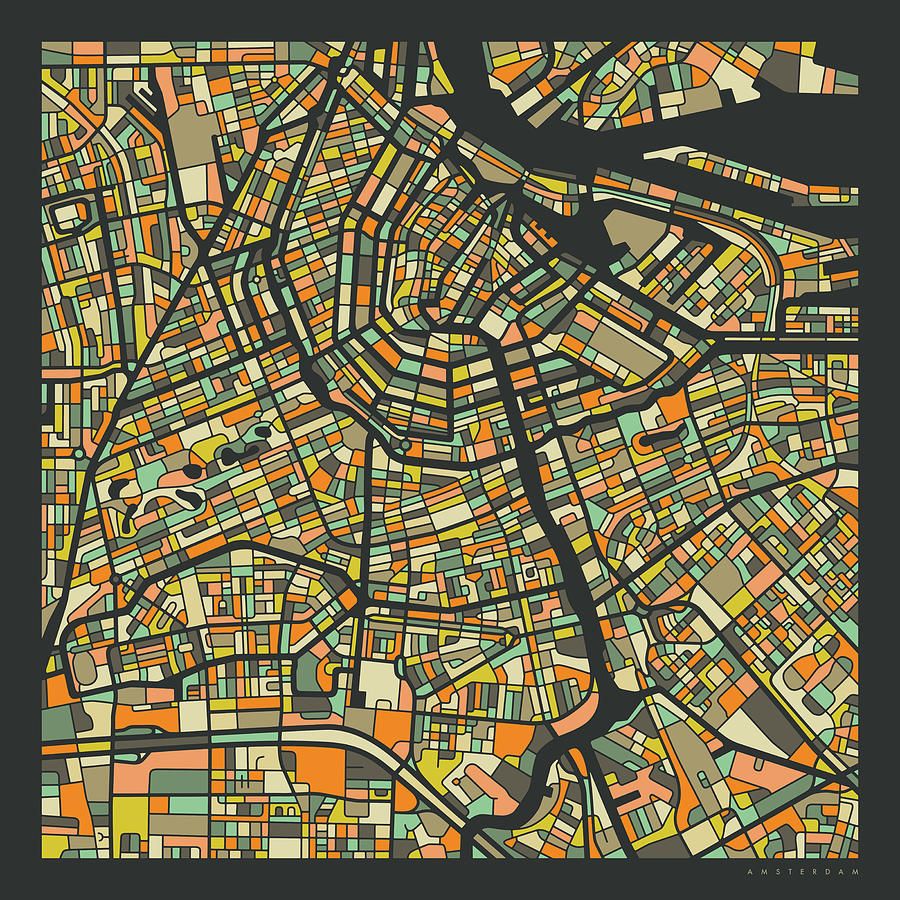 Map Digital Art - Amsterdam Map 2 by Jazzberry Blue