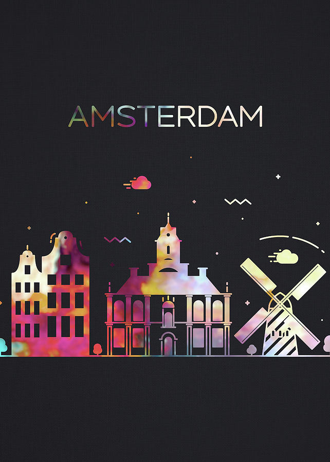 Amsterdam Mixed Media - Amsterdam Netherlands City Skyline Whimsical Fun Dark Tall Series by Design Turnpike Amsterdam Mixed Media - Amsterdam Netherlands City Skyline Whimsical Fun Dark Tall Series by Design Turnpike