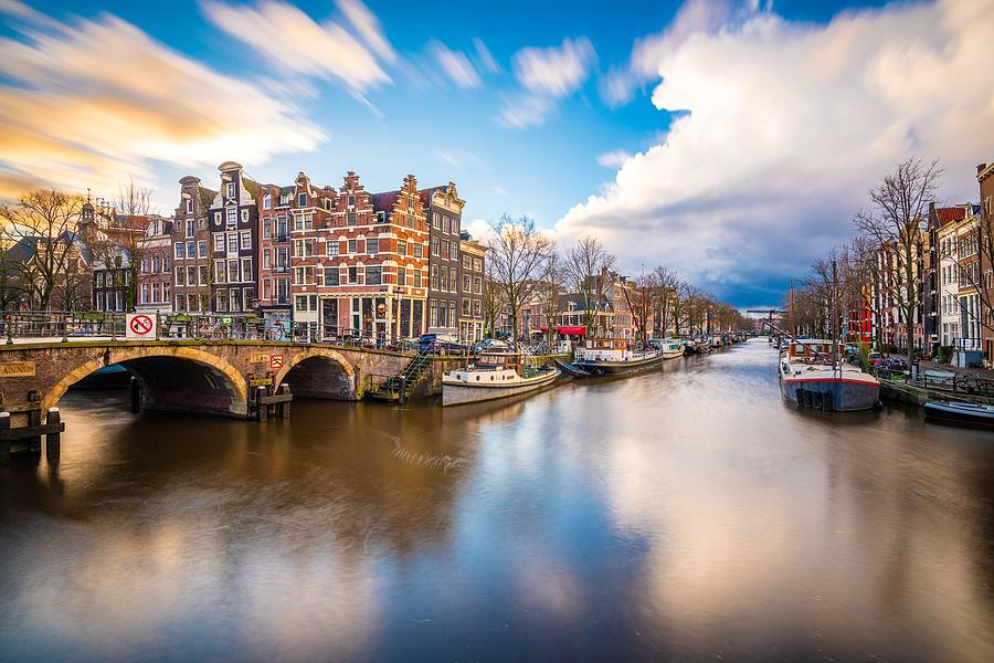 Boat Photograph - Amsterdam, Netherlands Famous Canals by Sean Pavone