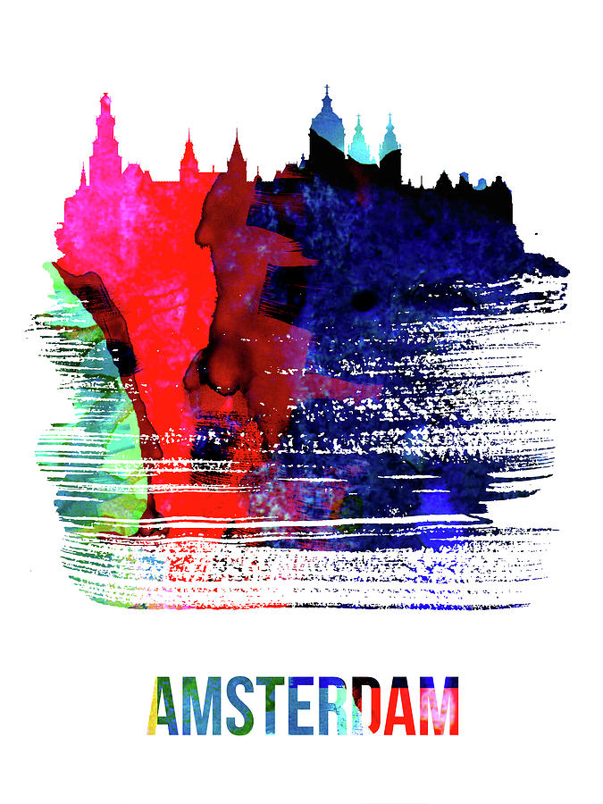 Amsterdam Mixed Media - Amsterdam Skyline Brush Stroke Watercolor by Naxart Studio Amsterdam Mixed Media - Amsterdam Skyline Brush Stroke Watercolor by Naxart Studio