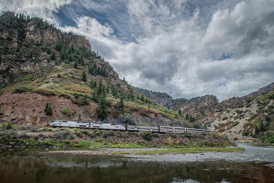 Amtrak Train 6, California Zephyr heads along the Colorado River Photograph by Jim Pearson