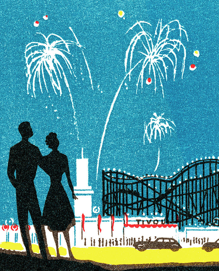 Fourth Of July Drawing - Amusement park fireworks by CSA Images