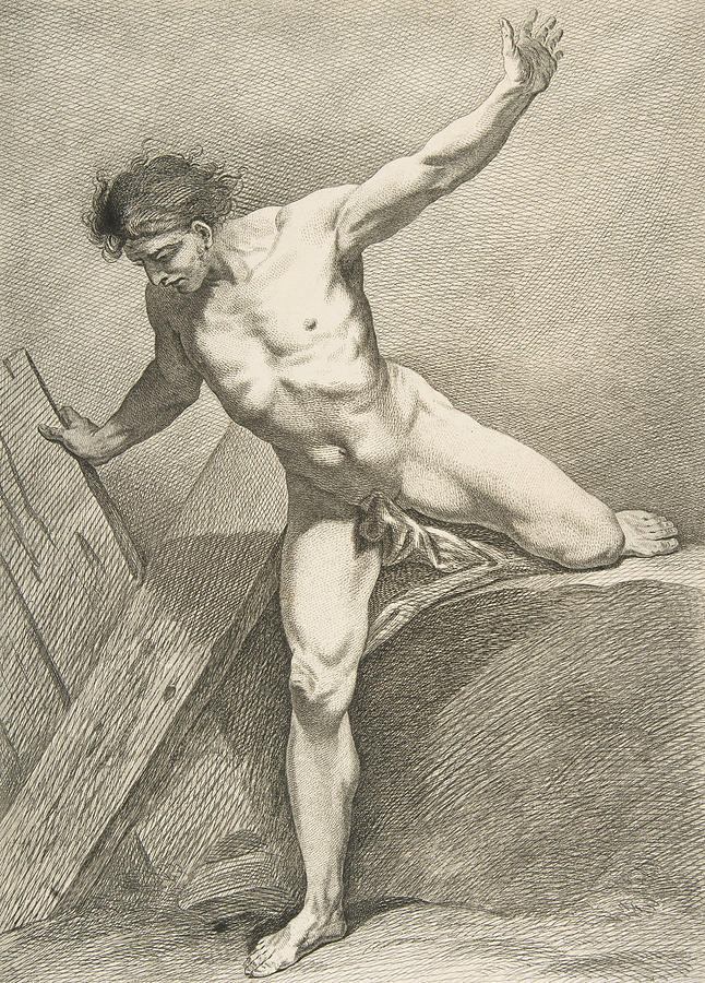 An Academie - Striding Man Leaning on a Plank Relief by Carle Van Loo