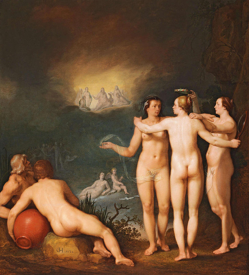 An allegorical scene featuring the Three Graces Painting by Cornelis Cornelisz van Haarlem
