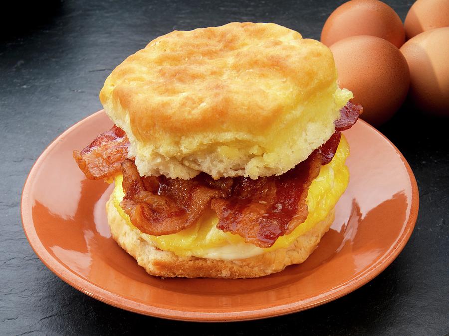 An American Biscuit With Bacon And Scrambled Egg usa Photograph by Paul Poplis