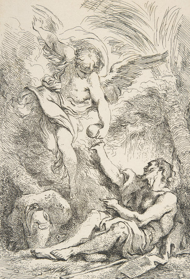 An Angel Bringing Food to a Hermit Relief by Jean-Honore Fragonard