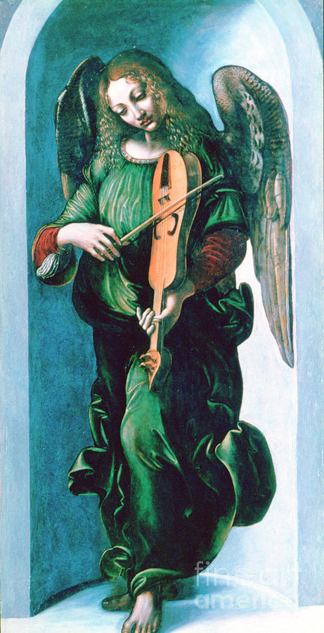 An Angel In Green With A Vielle, C1500 Drawing by Print Collector