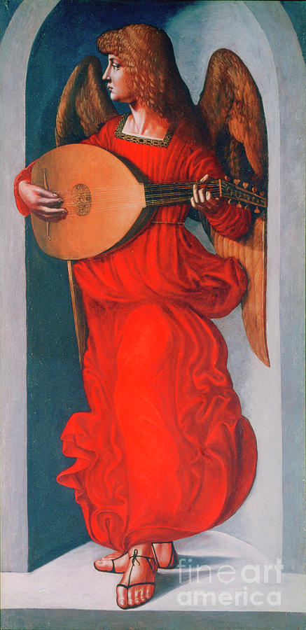 An Angel In Red With A Lute, 1490-1499 Drawing by Print Collector