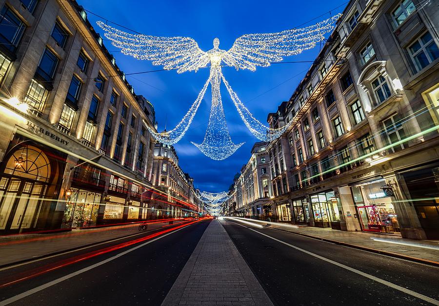 An Angel Part Of The Christmas Lights Installation In London, England. Photograph