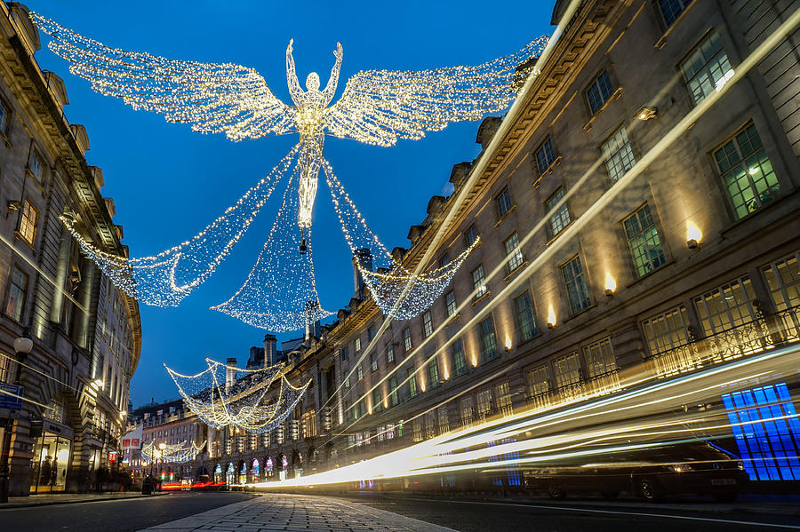 An Angel Part Of The Christmas Lights Installation In London. Photograph