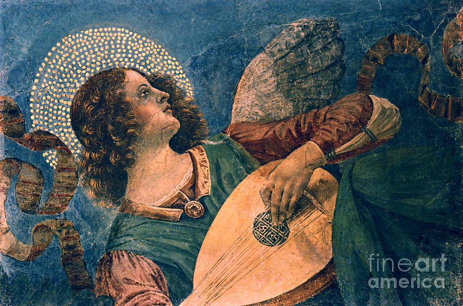 An Angel Playing The Lute, 15th Drawing by Print Collector