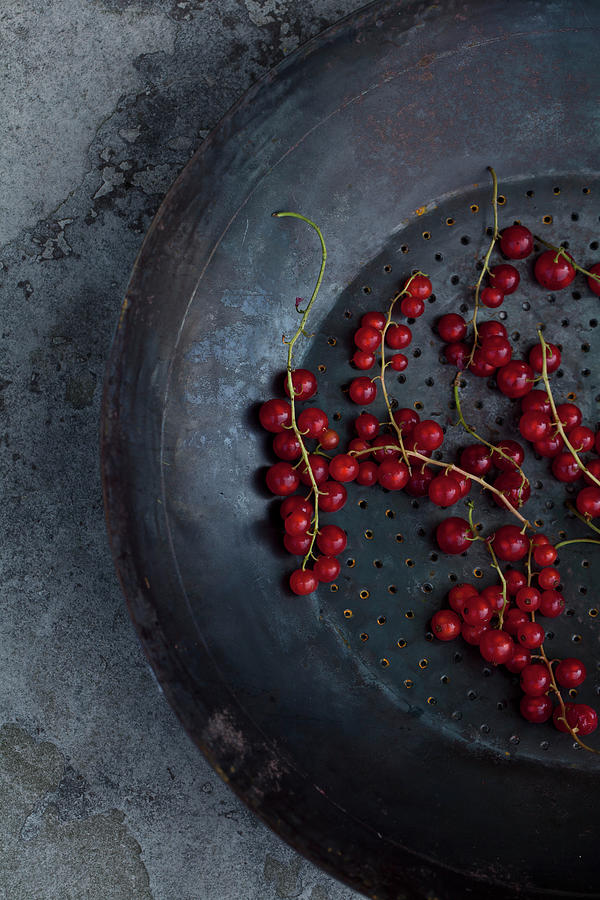 An Antique Collander With Red Currants Photograph by Ryla Campbell