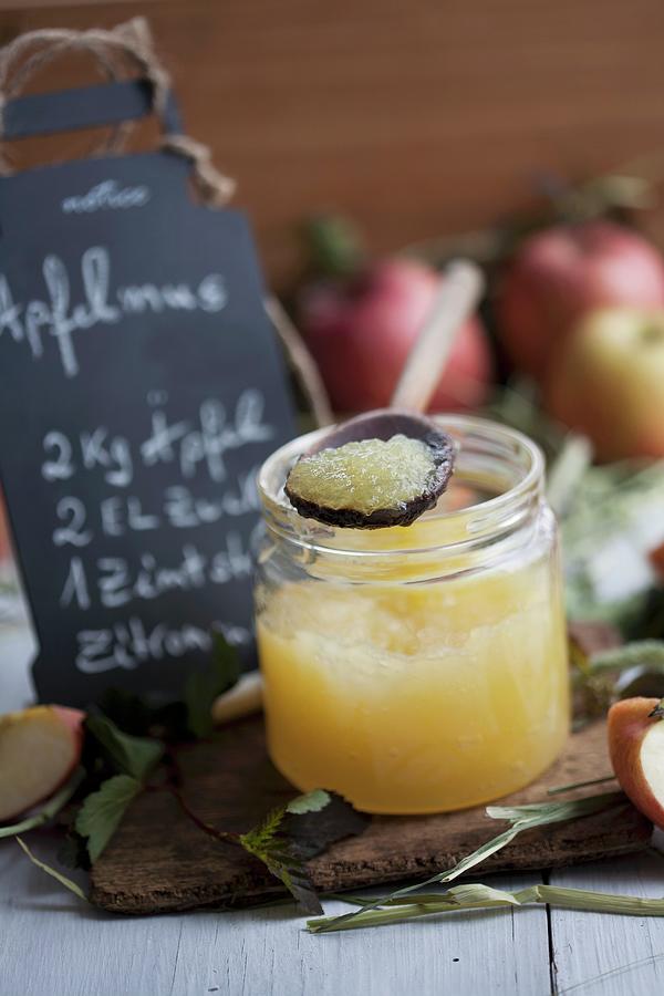An Apple Sauce Recipe On A Blackboard With Fresh Apples Photograph by Schindler, Martina