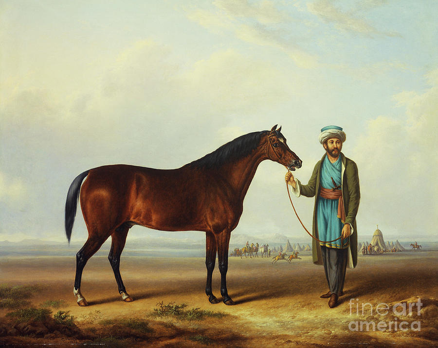 An Arab Stallion Held By A Groom With An Encampment Beyond Painting by ...